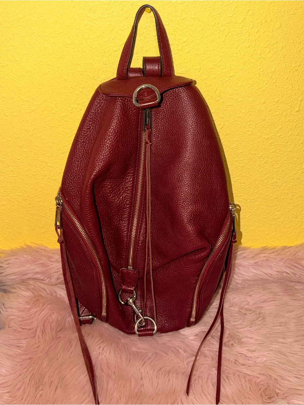 Leather Backpack Purse - Deep Burgundy